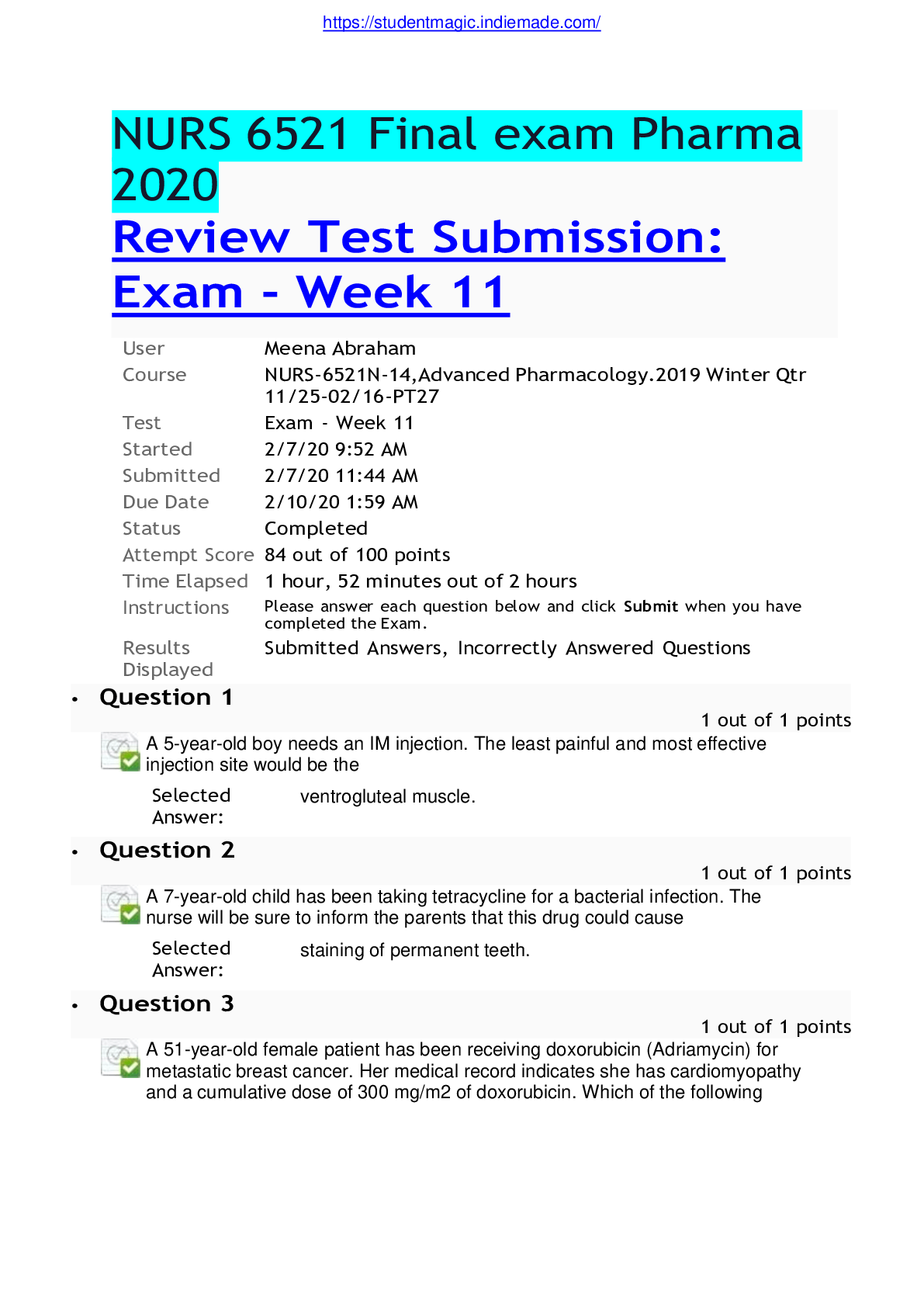 NURS 6521 Final exam Pharma 2020 Browsegrades